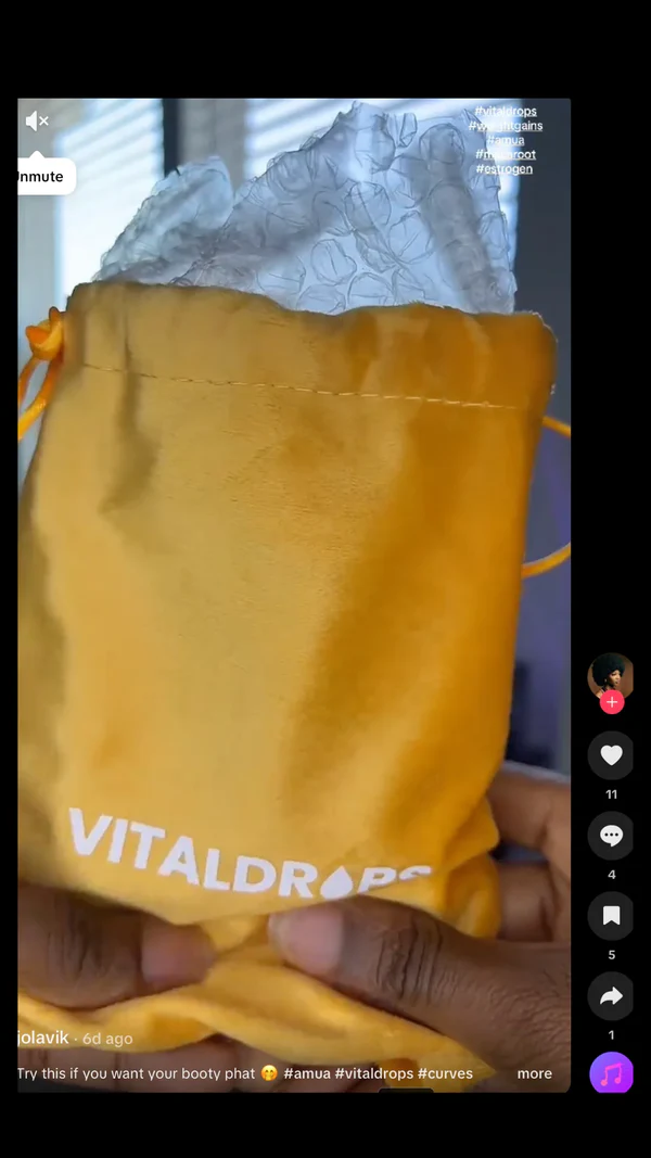 Real customer sharing their Amua Vitaldrops results